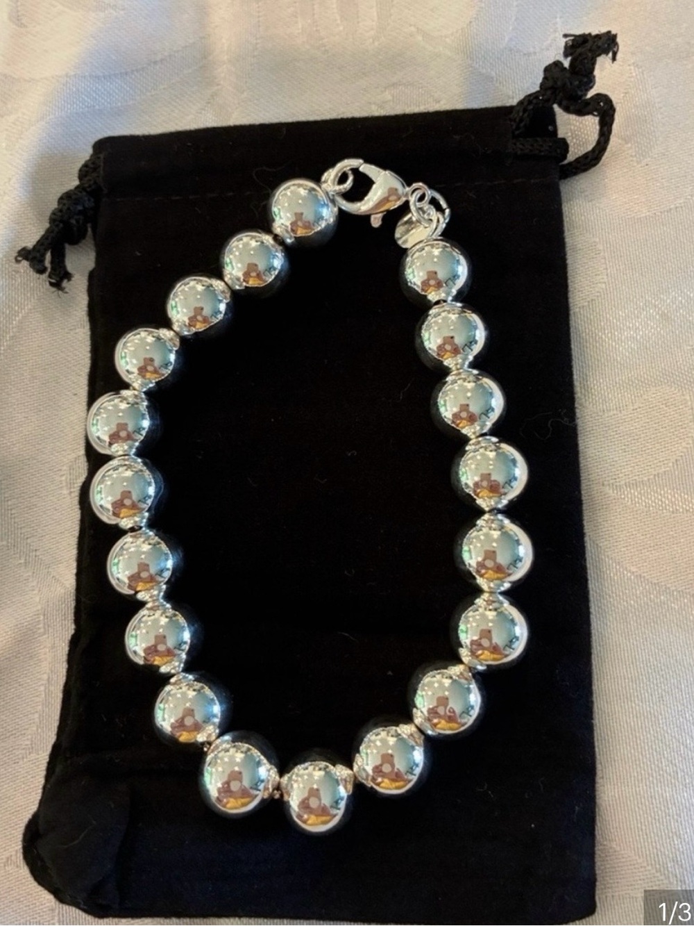 925 Sterling Silver Beaded Bracelet - Silver